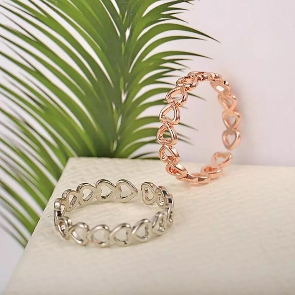 Rose gold/Silver heart Adjustable Finger ring